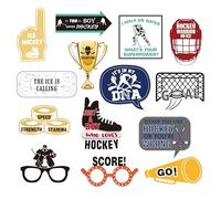 14 PACK Ice Hockey Party Photo Booth Props Humor Hilarious Hockey Player Theme Selfie Props Puck Theme Decorations for Children Adults Boy Hockey Fans Birthday Gameday Sport Favors Supplies