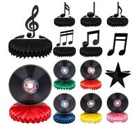 14 Pack Music Note Centerpieces Windspeed Vinyl Record Honeycomb Centerpieces for 90s 70s 50s Music Themed Party Decorations Rock and Roll Party Decorations for Birthday Baby Shower
