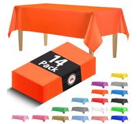 14 Pack Premium Disposable Orange Plastic Tablecloth - 54 x 108 in. Rectangle Plastic Tablecloths - Colors. Red, Blue, Black, White, Green, Gold, Pink - Use for Indoor Or Outdoor. Great for Parties.…