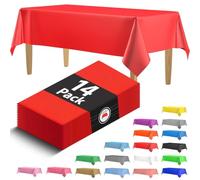14 Pack Premium Disposable Red Plastic Tablecloth - 54 x 108 in. Rectangle Plastic Tablecloths - Colors. Red, Blue, Black, White, Green, Gold, Pink - Use for Indoor Or Outdoor. Great For Parties.