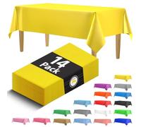 14 Pack Premium Disposable Yellow Plastic Tablecloth - 54 x 108 in. Rectangle Plastic Tablecloths - Colors. Red, Blue, Black, White, Green, Gold, Pink - Use for Indoor Or Outdoor. Great for Parties.…