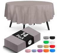 14 Pack Premium Round Silver Plastic Tablecloth - 84 x 84 in. Disposable Round Plastic Table Cloth - Decorative Round Table Cover Smooth Table Cover - Disposable Table Cloths For Parties, Weddings