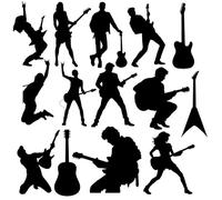 14 Pack Rock Music Guitar Silhouette Stickers - Waterproof Decals - Peel & Stick - Easy to Apply - Fun Gifts, Party Bags, Laptops, Cars, Water Bottles (Black, 13cm (5.1") Tall)