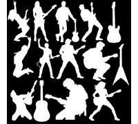 14 Pack Rock Music Guitar Silhouette Stickers - Waterproof Decals - Peel & Stick - Easy to Apply - Fun Gifts, Party Bags, Laptops, Cars, Water Bottles (White, 5cm (2") Tall)