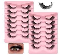 14 Pairs 3D Cat Eye Russian Strip Lashes, Lightweight Faux Mink Lashes, Wispy Natural Fox Eye Lashes,3D Thick Faux Eye Lashes, Sexy Cat Eye Eyelashes