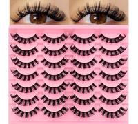 14 Pairs of 3D Artificial Eyelashes Russian False Eyelashes Natural Look Curly Cat Eye Lashes D Curl False Eyelashes with Natural Wispy Volume Cat Eye Eyelashes (S011)