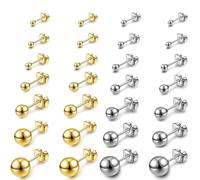14 Pairs Round Ball Small Stud Earring for Women Set, Silver Earrings for Women Simple Mens Earrings Studs, Gold Earring for Womens Suitable for Daily Life Gathering Dance Graduation Ceremony