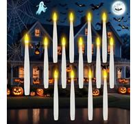 14 PC 6.1'' Window Candles With Light Sensor Dusk to Dawn, Flameless Taper Floating Candles with Nano Adhesive Strip, Battery Operated Flameless Candle for Halloween, Christmas, Xmas Holiday Decor