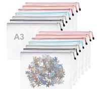 14 Pcs A3 Plastic Wallets, 7 Colours Mesh A3 Zip Wallets, Waterproof Zip Lock Bags Large, Extra Thick Zipper File Bags, Document Folder for School, Office, Home and Travel Storage