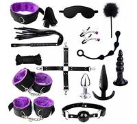 14 PCS Bed Restraints Kit Under Bed Bondage Eye Mask Blindfolds Soft Wrist and Ankle Handcuffs with Restraint Straps Rope for Couples Sex (Purple)