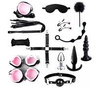 14 PCS Bed Restraints Kit Under Bed Bondage Eye Mask Blindfolds Soft Wrist and Ankle Handcuffs with Restraint Straps Rope for Couples Sex (Pink)