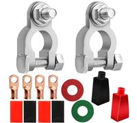 14 Pcs Car Battery Terminal Connectors Kit Positive Negative Heavy Duty Auto Marine with 4 Pcs 2 Gauge 3/8"" Copper Lugs, 4 Heatshrink tubes, 2 Terminal Covers and 2 Anti Corrosion Washers