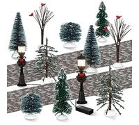 14 Pcs Christmas Accessories Village Figurine Miniature Pine Trees Snow Artificial Christmas Trees Bare Branch Tree Street Lamps for Xmas DIY Crafts Winter Room Landscape(Classic Style)