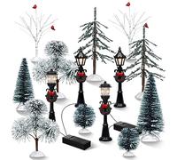 14 Pcs Christmas Accessories Village Figurine Miniature Pine Trees Snow Artificial Christmas Trees Bare Branch Trees Street Lights Lamps for Xmas DIY Crafts Winter Room Landscape (Exquisite Style)