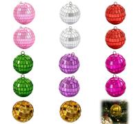 14 Pcs Christmas Baubles, Retro Glass Xmas Baubles with Foam Balls, Multicoloured Christmas Tree Decorations for Holiday Party Home Decor, Pink Gold Red Green Purple Silver Ornaments