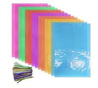 14 Pcs Colored Cellophane and 100 Pcs of Decorative Tie Ties, Handmade Colored Cellophane, Cellophane for Packaging, Suitable for Cakes, Candy Packaging and DIY Crafts Decoration