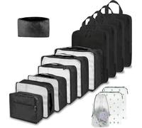 14 PCS Compression Packing Cubes Set - 8 Sizes inc 4x20L Packing Compression Cubes & 10 Large/Medium/Small Packing Bags (Black 10×Suitcase Organiser+4×20L Compression)