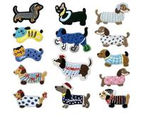 14 Pcs Dachshund Iron on Patches Cute Wiener Dog Embroidered Appliques, Assorted Puppy Decorative Sew on Patches DIY Repair Stickers for Clothing Jeans Hats Backpacks Shoes