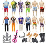 14 PCS Doll Clothes Age 3+ and Accessories Compatible with Ken Dolls, 3 Casual Random Tops and Pants 4 Swimsuits 1 Violin 1 Glasses 5 Hangers 3 Shoes, Clothes and Accessories for 11.5 Inch Boy Dolls(Random)