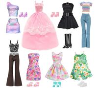 14 Pcs Doll Clothes and Accessories for 11.5 Inch Dolls Compatible with Barbie Fashion 8 Set Doll Clothes Include 4 Dresses 2 Casual Outfits 1 Colourful Skirt Suit 1 Jumpsuit 6 Pairs of Shoes for Gift