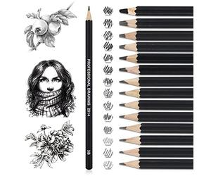 14 Pcs Drawing Pencils 12B, 10B, 8B, 7B, 6B, 5B, 4B, 3B, 2B, B, HB, 2H, 4H, 6H, Sketching Pencils with Graphite Lead
