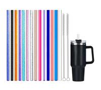 14 Pcs Glitter Straw Compatible with Stanley Cup 40oz/30oz Tumbler Set, 11 Inch Reusable Plastic Straw, Coloured Clear Straws with 2 Straw Cleaning Brush