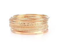 14 Pcs Gold Boho Multi Bangle Bracelet Set for Women Girl, Stainless Steel Indian Punk Chunky Stackable Metal Glossy Smooth Layered Charm Bangles, Gift for Wedding Party Anniversary Valentine's Day