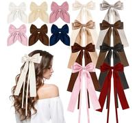 14 Pcs Hair Bows for Women, Bow Hair Clips with Long Tail, Coquette Bows Hair Ribbons, Big Hair Bow Hair Accessories for Women (Trendy Brown)