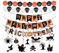 14 Pcs Halloween Decorations Party Supplies,Halloween Banner with Spiral Hanging Decorations Reusable,Hanging Spooky Decor Set with Trick or Treat Sign for Party Home Indoor Outdoor