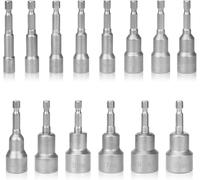 14 pcs Hex Socket Set, 6-19mm Nut Driver Set 1/4 Inch Magnetic Drill Bit Quick Change Impact Driver Sockets Bits for Power Drills Electric Screwdriver (65mm Length)