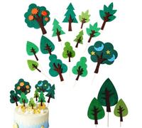14 Pcs Jungle Cake Toppers - Woodland & Tropical Theme Tree Shaped Cupcake Toppers for Baby Shower & Kids Party Decoration