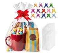 14 Pcs Large Cellophane Bags, 50×70cm/20×27in Clear Cellophane Treat Bag, with Pull Bows for Making Christmas Easter Valentine's Day Gift