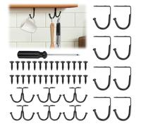 14 Pcs Mug Hooks Under Shelf,Black Cup Hooks Screw In,Metal Mug Holder Under Cupboard Cup Organiser Holder for Kitchen Utensils,Coffee Tea Cups,Pots Pans,Coat Hat Tie,Planters (8 Single + 6 Double)