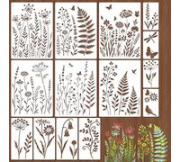 14 Pcs Plants Stencils Set, Reusable Plants & Flower Botanical Painting Templates - Leaf, Dragonfly, Wildflower Nature Crafts Kit for DIY Furniture Wall Murals, Fabric Art, Wood Signs, Home Decor