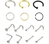 14 pcs/set Mix Shape Unisex Nose Stud Stainless Steel Piercing Jewelry Non-Pierced Clip On Nose Hoop Rings Jewelry for Women Men-Multi-Color Fashion Design