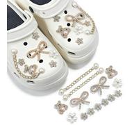 14 Pcs Shoe Charms for Clog Shoes, Metal Bling Crystal Rhinestone Clog Sandals Decorations Charms,Shoe Accessories for Women Girls Shoes Clog Sandals,Shining Shoe Decoration Charms for Women Girls Bir