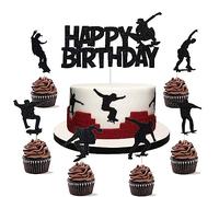 14 PCS Skateboard Cake Topper Skateboard Happy Birthday Sign Cake Decorations for Skateboarding Sport Movement Themed
