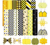 14 Pcs Summer Fruit Lemon Bee Faux Leather Sheets Printed Synthetic Leather Sheet Glitter Faux Leather Fabric Sheet for Earrings Headbands Making, 8.3 x 6.3 Inch (Bee)