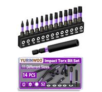 14 Pcs Torx Screwdriver Star Bit Set, 1" (25mm) Long Star Magnetic Screwdriver Bits, 1/4" Hex Shank S2 Steel Tamper Proof Torx Bit with 2.3" Magnetic Extension Bit Holder and Storage Box