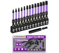 14 Pcs Torx Screwdriver Star Bit Set, 2" (50mm) Long Star Magnetic Screwdriver Bits, 1/4" Hex Shank S2 Steel Tamper Proof Torx Bit with 2.3" Magnetic Extension Bit Holder and Storage Box