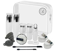 14 Pcs Travel Skincare Containers Set-TSA Approved Toiletry Bag & Glass Travel Bottles for Toiletries Pump, Spray & Dropper Bottles Travel Size Containers for Foundation, Serum Moisturizer Oil & Cream