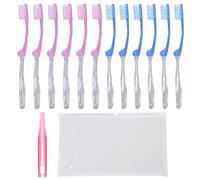 14 Pcs Travel Toothbrush Set Portable Toothbrush Folding Small and Exquisite Includes 1 White Storage Bag and 1 Pink Push-Pull Interdental Brush Suitable for Travel, Camping (Pink/Blue)