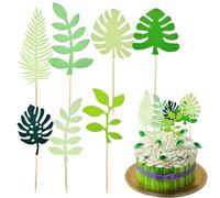 14 PCS Tropical Leaves Cake Topper, Personalised Artificial Palm Leaves Glittery Tropical Jungle Cake Topper Tropical Party Jungle Hawii Summer Theme Birthday Party Supplies Cake Decorations