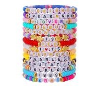 14 Pcs TS Friendship Bracelet Set, TS Album Inspired Bracelets, Multi-layer Letter Bracelet, Colourful Beaded Friendship Bracelets, Jewelry Accessories for Music Lover, 1989 Lover Fearless Reputation