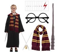 14 Pcs Wizard Costume Accessories Set for Kids, Harry Cosplay Accessories Kit with Magic Wand, Necklace, Scarf, Glasses, Tattoo Sticker Wizard Cosplay Outfit for World Book Day, Halloween Girls Boys
