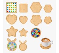 14 Pcs Wooden Coasters, 7 Shapes Bamboo Coasters for Mosaic, 2 Sizes | Blank Base Trays for DIY Crafts, Drinking Cup Coaster, Coffee Table Decoration, Art Plate (Mosaic Tiles Not Included)
