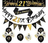 14-Piece 21st Birthday Decorations Kit - Party Supplies, 9ft Banner, Triangle Flags, Confetti, Latex Balloons