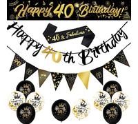 14 Piece 40th Happy Birthday Decorations Kit - Party Supplies, 9ft Banner, Triangle Flags, Confetti, Latex Balloons