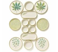 14 Piece Breakfast Set for 6 People - Stackable Güz Yaprak Design - Luxury Ceramic Breakfast Set Made of Kütahya Porcelain