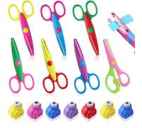 14 Piece Children's Scissors Set, 7 Pieces Children's Craft Scissors + 6 Pieces Paper Punch Safety Scissors from 3 Years | Craft Scissors Left-Handed Wavy Cut | DIY Scrapbook, Photo Album Craft Set